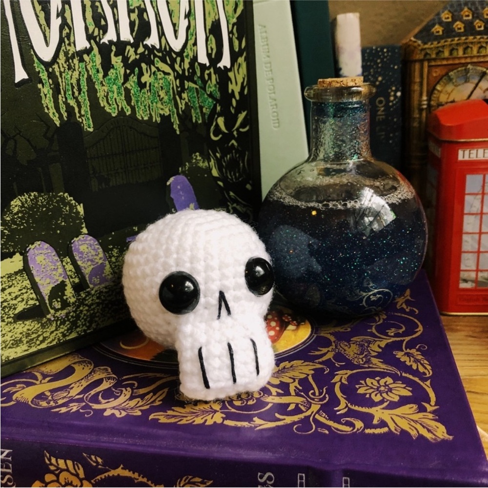 Cute Gothic Spooky Halloween Handmade Crochet Skull Decor!